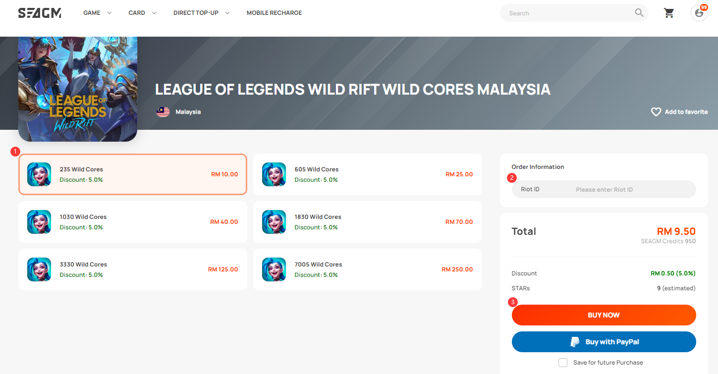 How To Topup The League Of Legends Wild Rift Wild Cores MY From