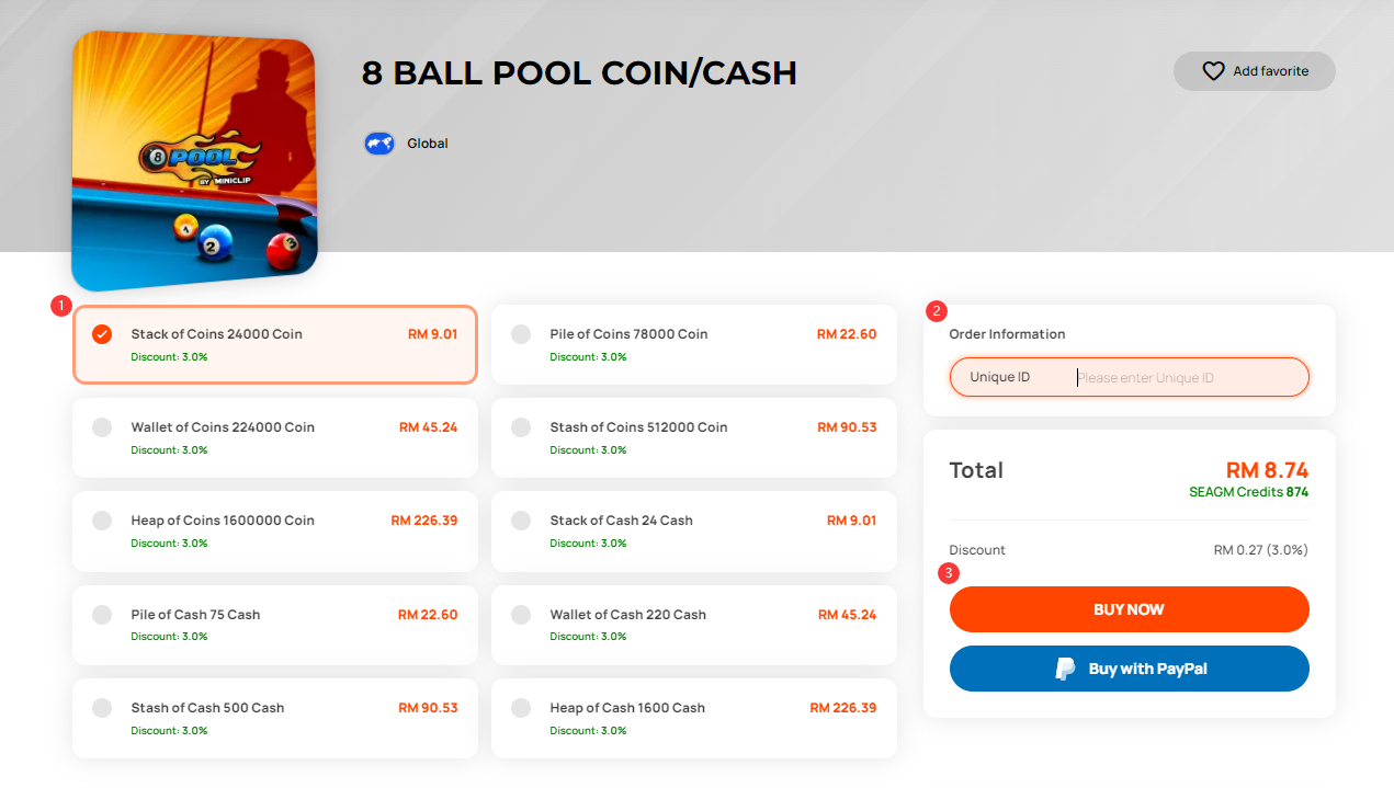 Buy 8 Ball Pool Coins & Cash