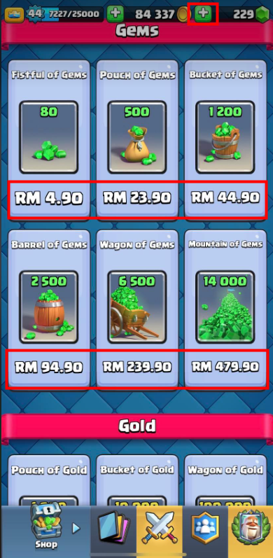 Clash store royale gems