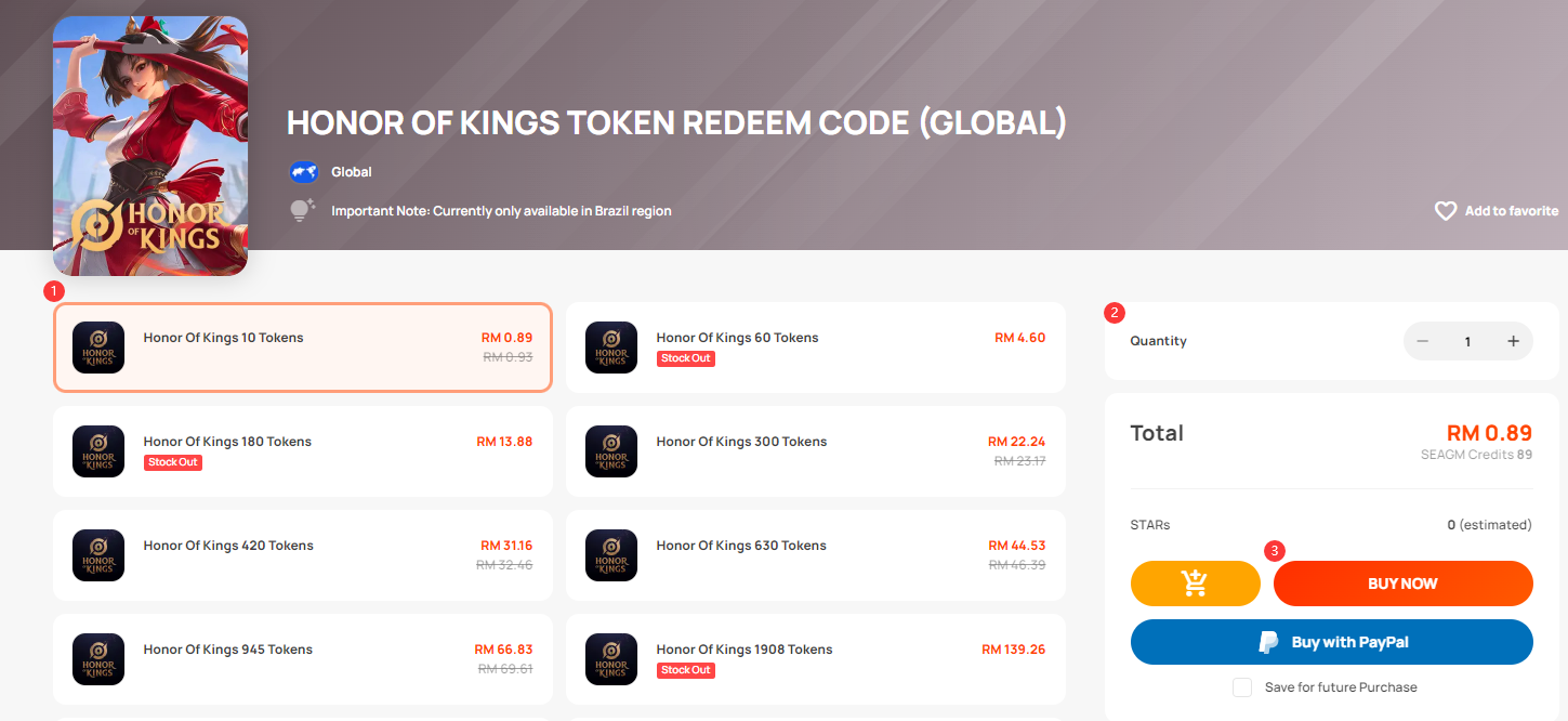 Recarregue Honor of Kings Tokens Global Instantaneamente - SEAGM