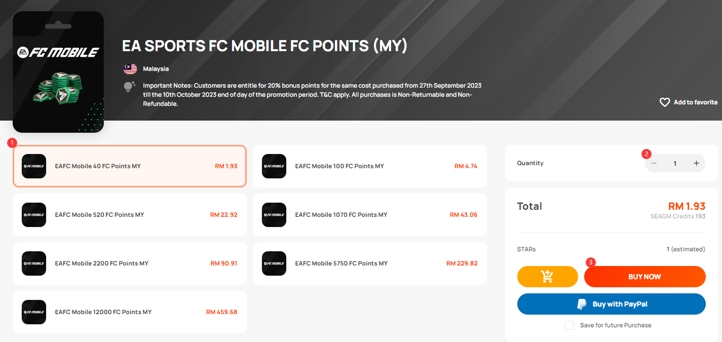 ซื้อ EA Sports FC Mobile FC Points (MY) ออนไลน์ในราคาแสนถูก - SEAGM