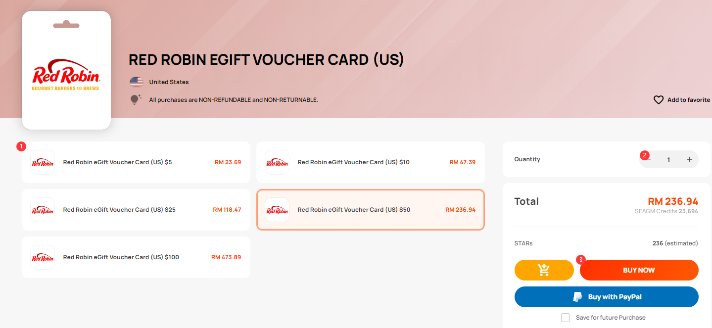 How to purchase the Red Robin eGift Voucher Card [US] from SEAGM ...