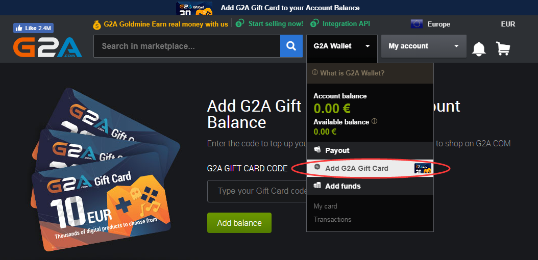 How to redeem G2A gift card (Euro)? SEA Gamer Mall Sdn Bhd